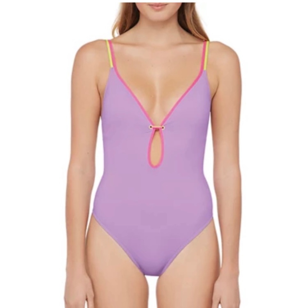 BCBGENERATION tied together plunge lavender one piece swimsuit size Large